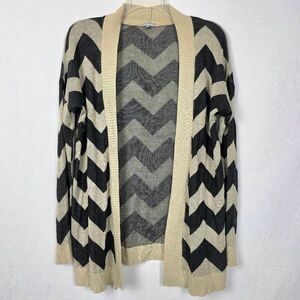 Charlotte Russe Chevron Cardigan S Black Beige Open Front
